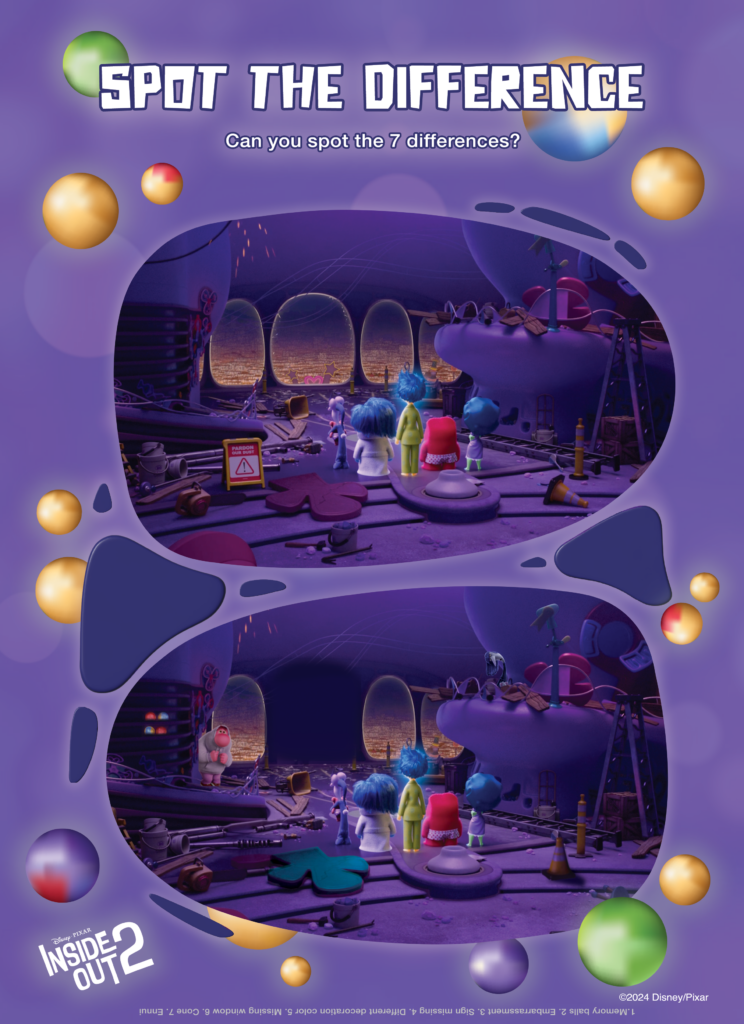 Spot the Difference Inside Out 2 activity page