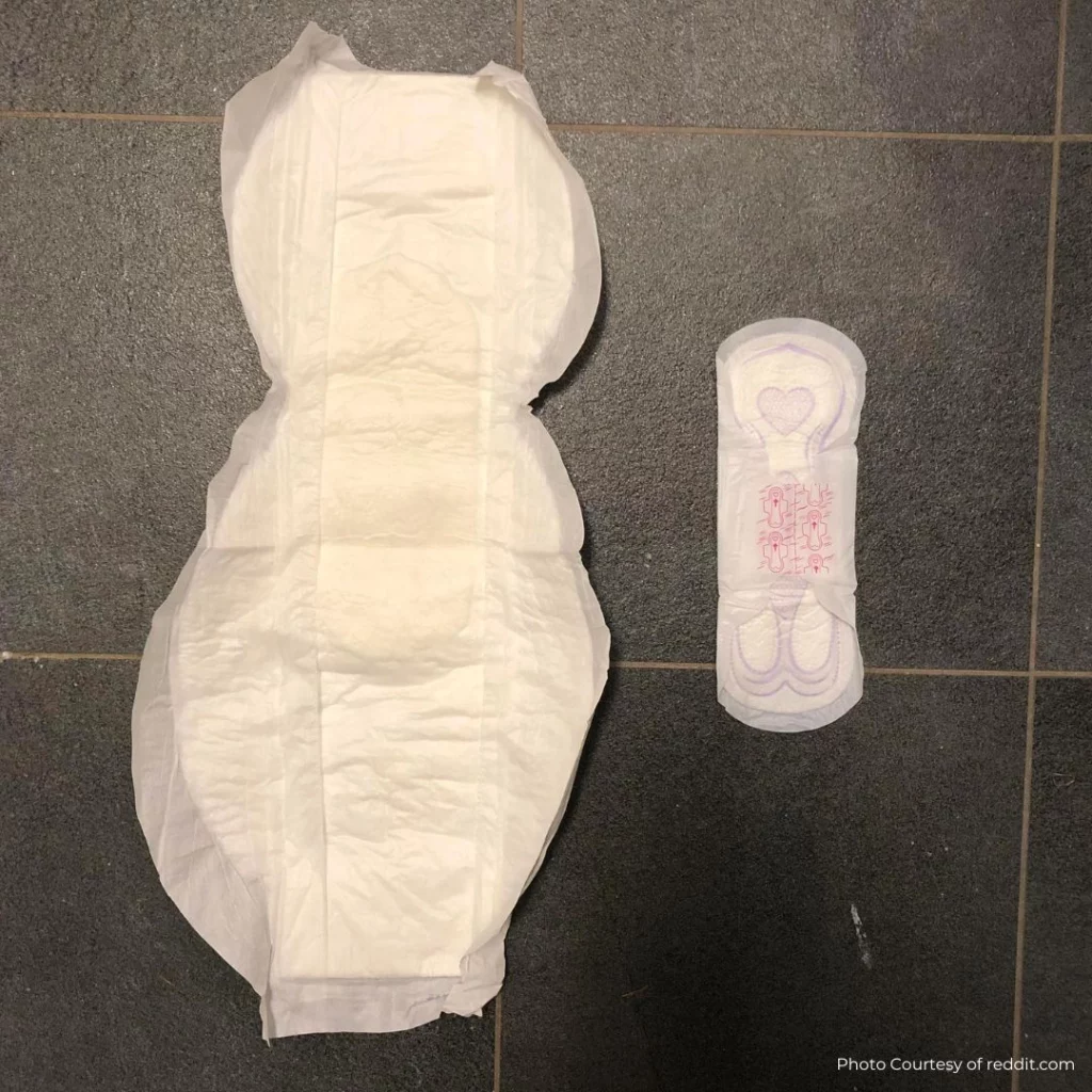 Postpartum pad compared to a regular pad