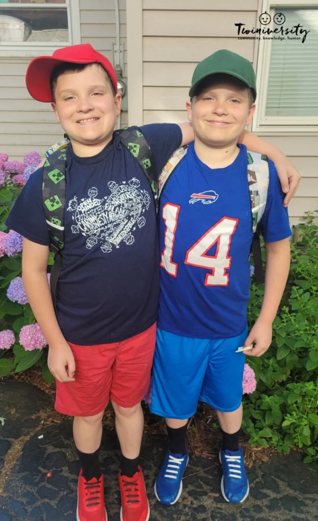 Pre-teen identical twin boys