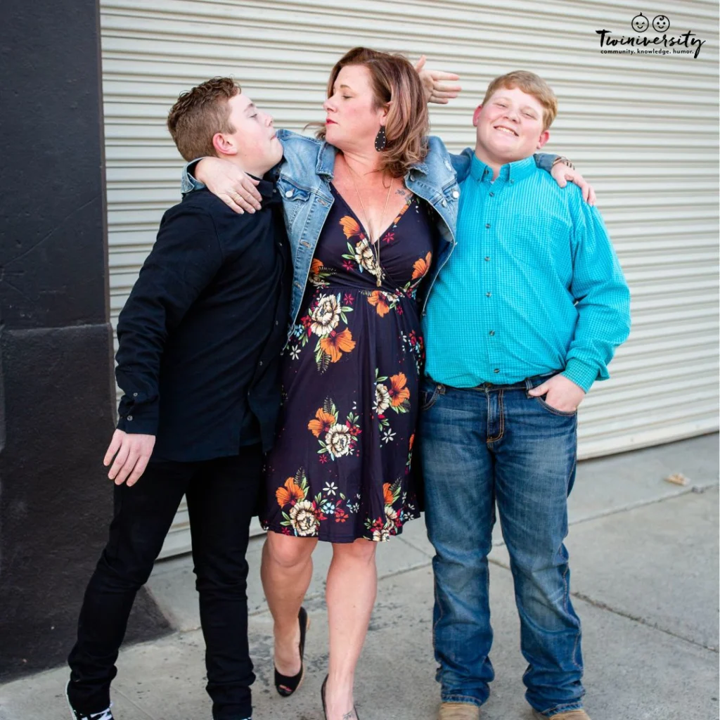 Twin mom with her pre-teen twin boys