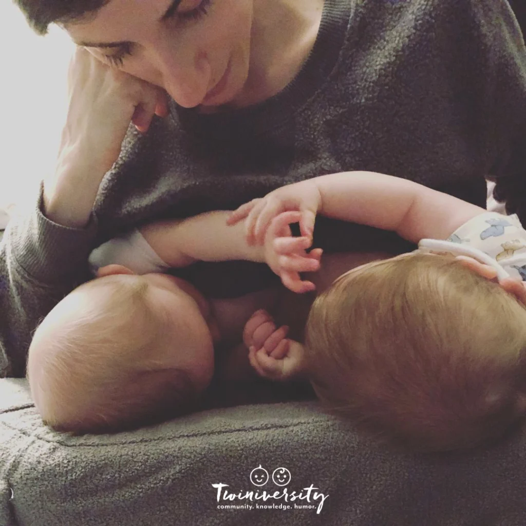 Twin mom breastfeeding 