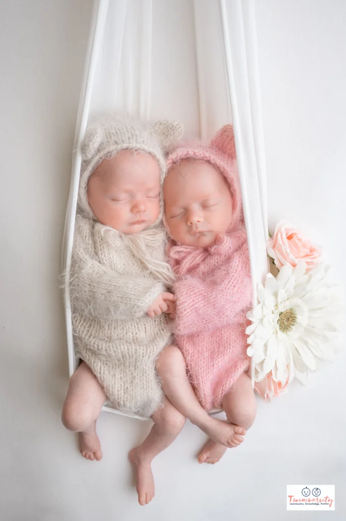 Newborn boy girl twins sleeping 