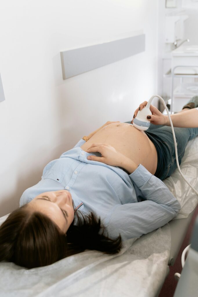 twin pregnancy being checked at hospital