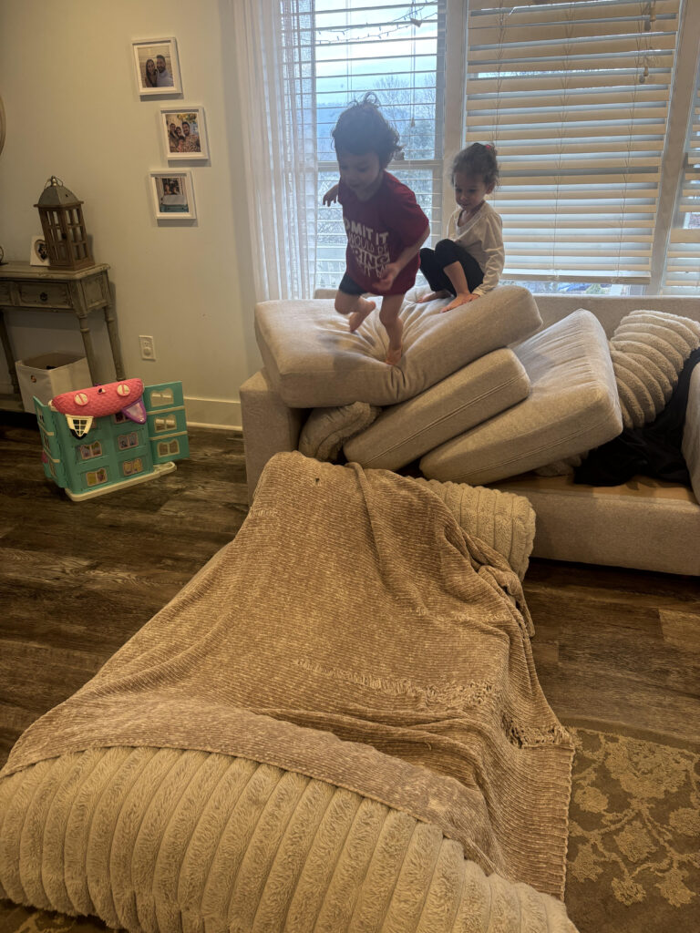 what to do when daycare is closed - make a fort or jump zone